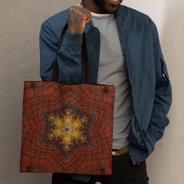 Tote Bag Weer Mandala orange jaune et bleu (Créateur téléchargé)