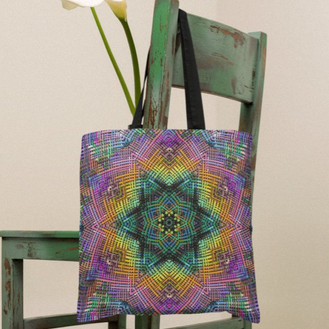 Tote Bag Weer Mandala Turquoise jaune et rose (Créateur téléchargé)