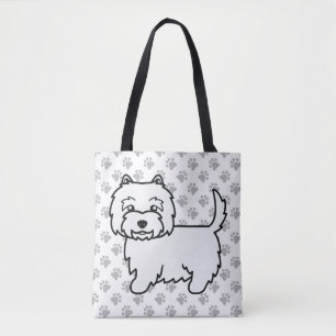 Tote Bag West Highland White Terrier Cartoon Chien & Paws