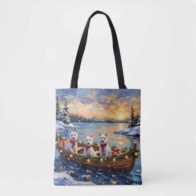 Tote Bag West Highland White Terrier Christmas Boat Holiday (Devant)