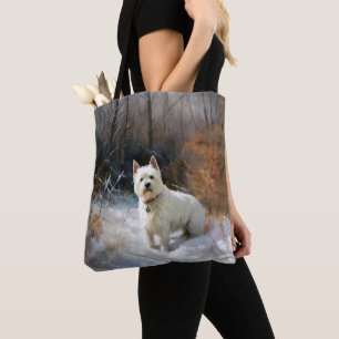 Tote Bag West Highland White Terrier Laissons neiger Noël