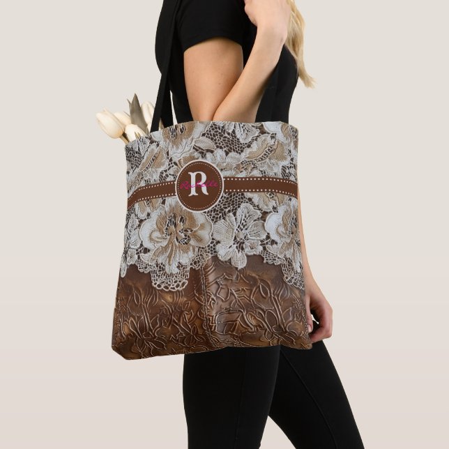 Tote Bag Western Country Leather n dentée Nom initial (De près)
