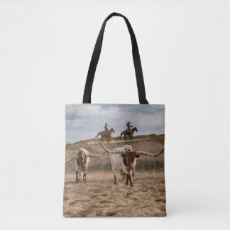 Tote Bag Western Cowboys with Longhorn Cattle