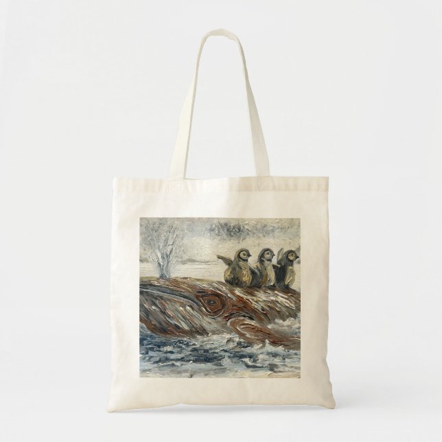 Tote Bag Whale Riders Whimsical Whale and Penguin Ocean (Devant)