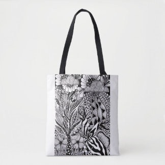 Tote Bag What’s Next? – Black and White Surreal Hand-Drawn