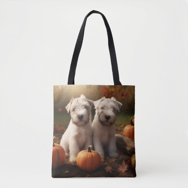 Tote Bag Wheaten Terrier chiot Automne Citrouille délice (Devant)