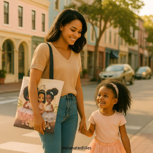 Tote Bag Whimsical African American Girls Tea Party