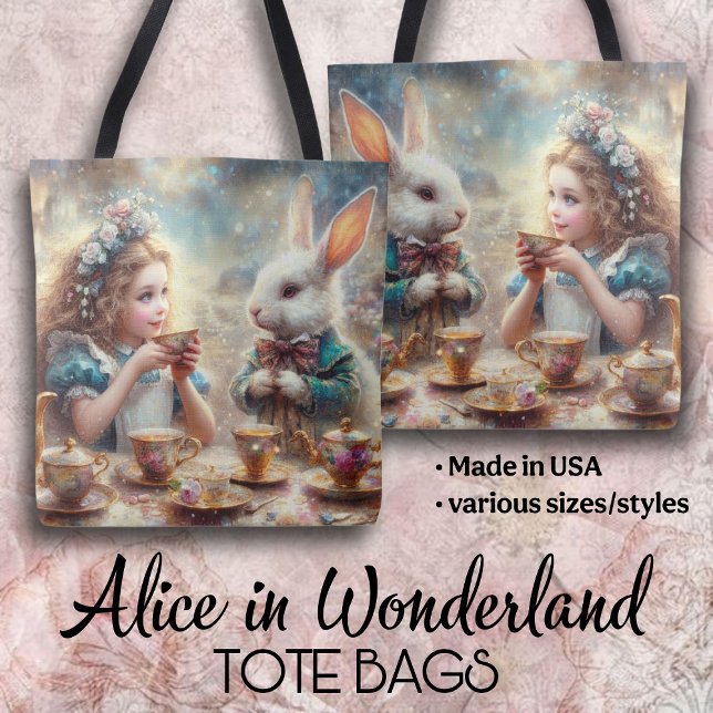Tote Bag Whimsical Alice and Rabbit Tea Time (Créateur téléchargé)