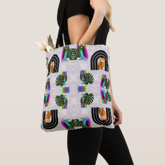 Tote Bag Whimsical Boho Owl & Tropical Monstera Leaf