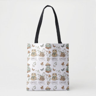 Tote Bag Whimsical "Compost Your Expectations" Frog & Cat P