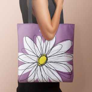 Tote Bag Whimsical Daisy - orchidée - nom de script tendanc