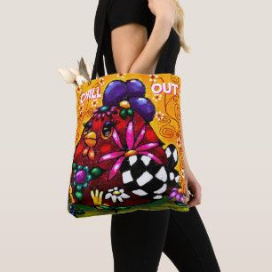 Tote Bag Whimsical Funky Chunky Floral Poulet coloré