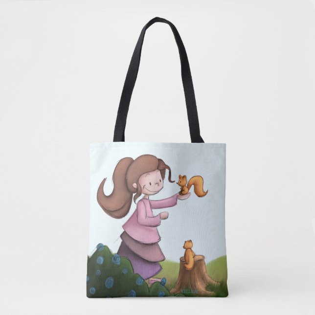 Tote Bag Whimsical Girl with Squirrel Woodland Forest (Devant)