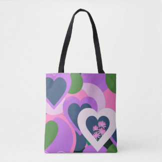 Tote Bag Whimsical Purple Heart Art Tote