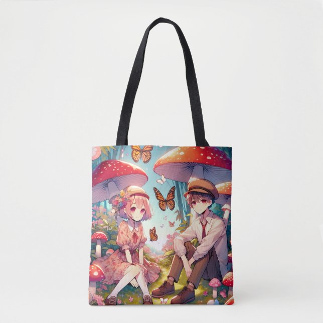Tote Bag Whimsical Romantic Anime Couple (Devant)