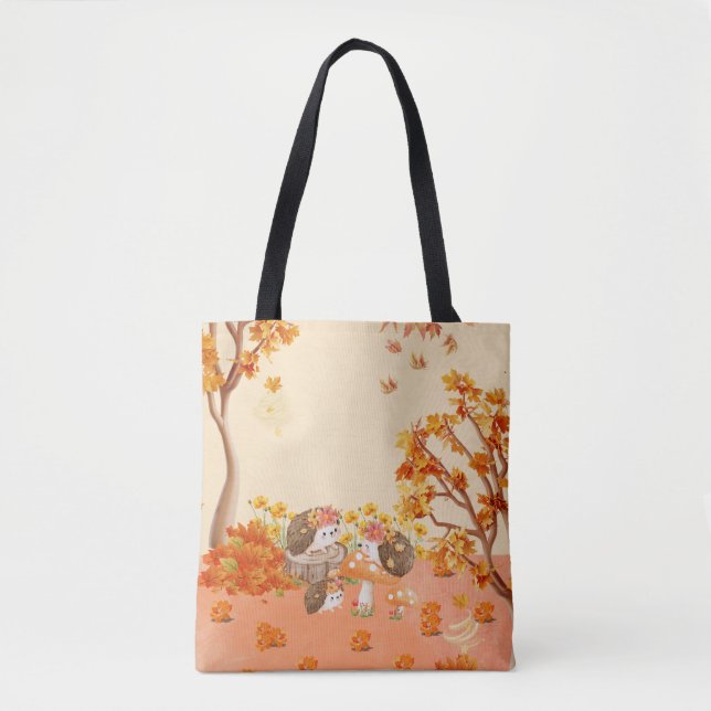 Tote Bag Whimsy d'automne : Hérisson dans une forêt cosy (Devant)
