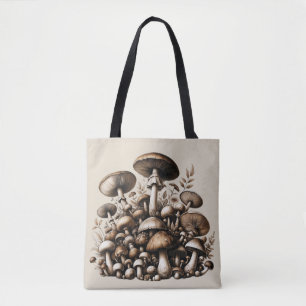 Tote Bag Whispering Woods : Motif de champignons sans soudu