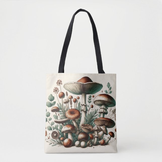 Tote Bag Whispering Woods : Motif de champignons sans soudu (Devant)