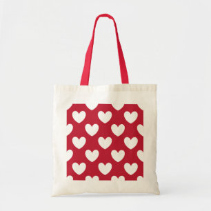 Tote Bag White and red polka hearts