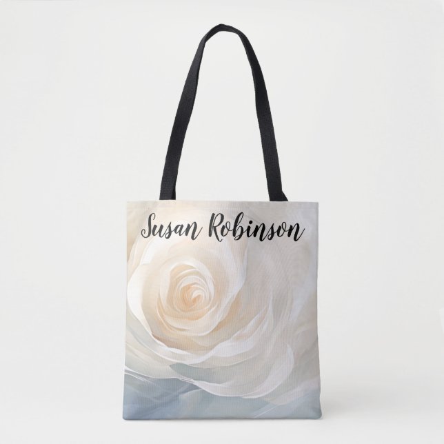 Tote Bag White rose abstract flower painting (Devant)