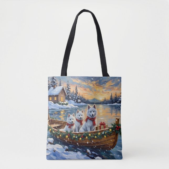 Tote Bag White Samoyed Christmas Boat Holiday (Devant)