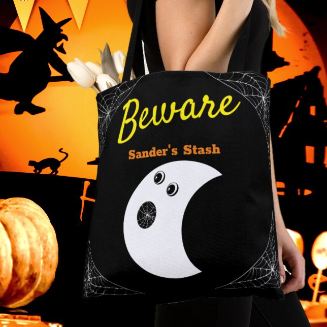Tote Bag White Spider Webs et mignon moderne Ghost Black (Créateur téléchargé)