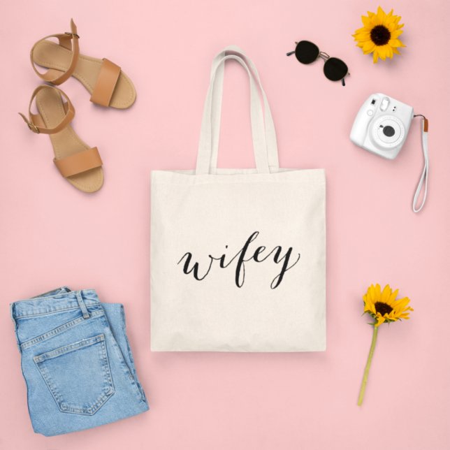 Tote Bag Wifey Modern Black Script Womens (Créateur téléchargé)