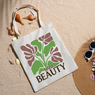 Tote Bag Wild Beauty Brown Floral Boho Elegant Grocery