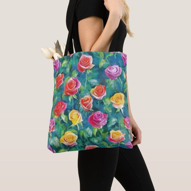 Tote Bag Wildflower rose meadow watercolor patter (De près)