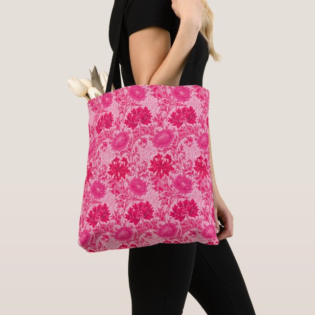 Tote Bag William Morris Chrysanthemums, Fuchsia Pink (De près)