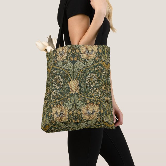 Tote Bag William Morris Honeysuckle Vert Floral (De près)