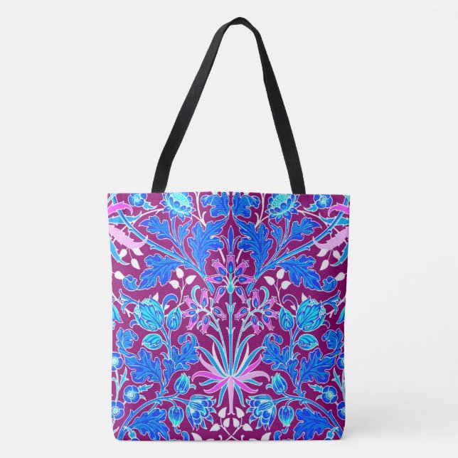 Tote Bag William Morris Hyacinth Imprimer, Aqua et Purple (Devant)