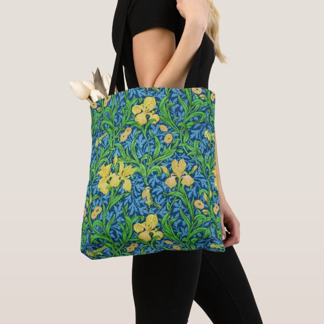 Tote Bag William Morris Irises, jaune et bleu de cobalt (De près)