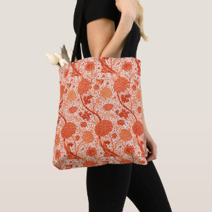 Tote Bag William Morris Jacobean Floral, Coral Orange
