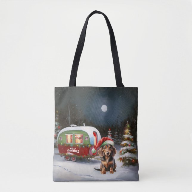 Tote Bag Winter Dachshund Caravan Christmas Adventure (Devant)