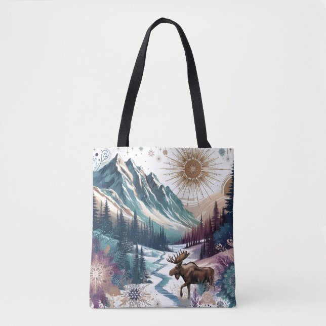 Tote Bag Winter Wonderland Moose Russe Boho Motif (Devant)
