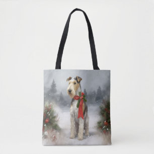 Tote Bag Wirefox Terrier Chien de Noël de neige