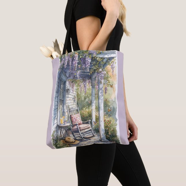 Tote Bag Wisteria Porch Rocking Chair Scène (De près)