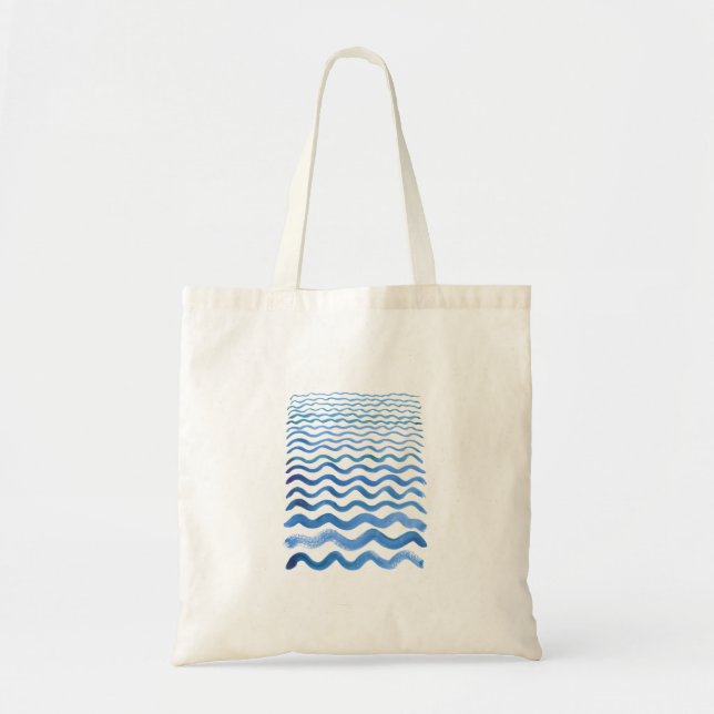 Tote Bag with blue waves print (Front)