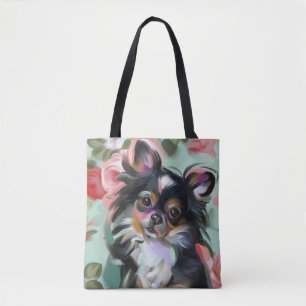Tote bag with Chihuahua art floral