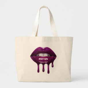 Tote Bag with dripping pixalated lip 