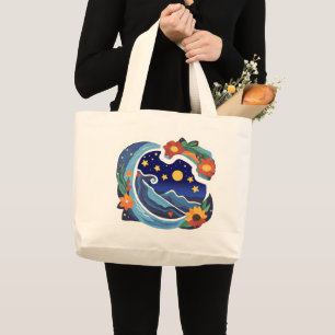 Tote Bag with Floral Wave