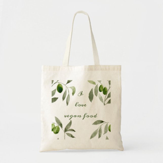 Tote bag with olives and I love vegan food design (Front)