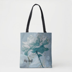 Tote Bag with Turquoise Rose Abstract