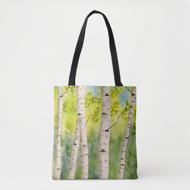 Tote bag with watercolor aspen trees (Front)