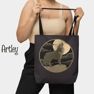 Tote Bag Wolf rustique hurlant sur la scène de la nature lu