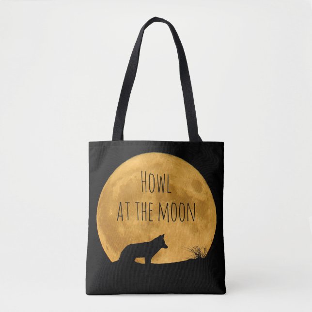Tote Bag Wolf Silhouetted in Bright Moon  (Devant)
