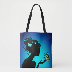 Tote Bag Women Butterflies Blue