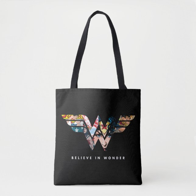 Tote Bag Wonder Woman "Believe In Wonder" Logo Collage (Devant)