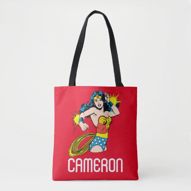 Tote Bag Wonder Woman Twist avec des menottes brillantes (Devant)